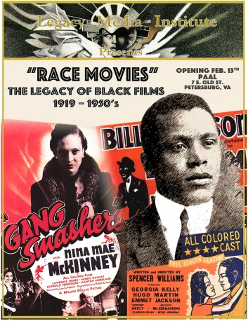 Collage featuring black film history, highlighting "Race Movies" and notable figures.
